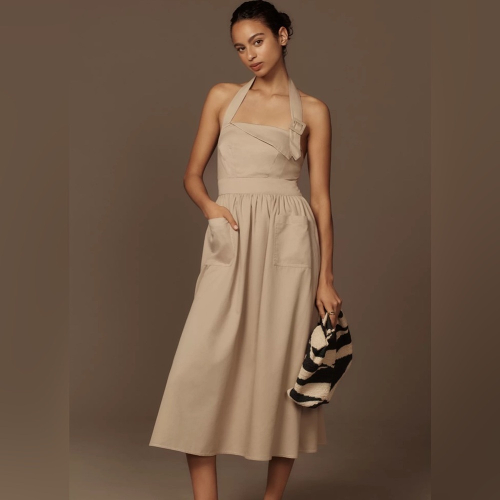 Anthropologie Halter Midi Dress in Beige